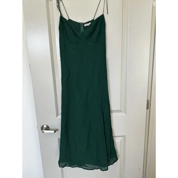 reformation green juliette dress Center of Attention Liquid Green Metallic Dress – Ellaé Lisqué main image 1